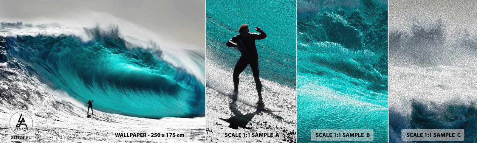 Vzor Fototapety Premium Sand - Výzva přijata - Surfování, Vysoká vlna, Surfař - 100x30 cm