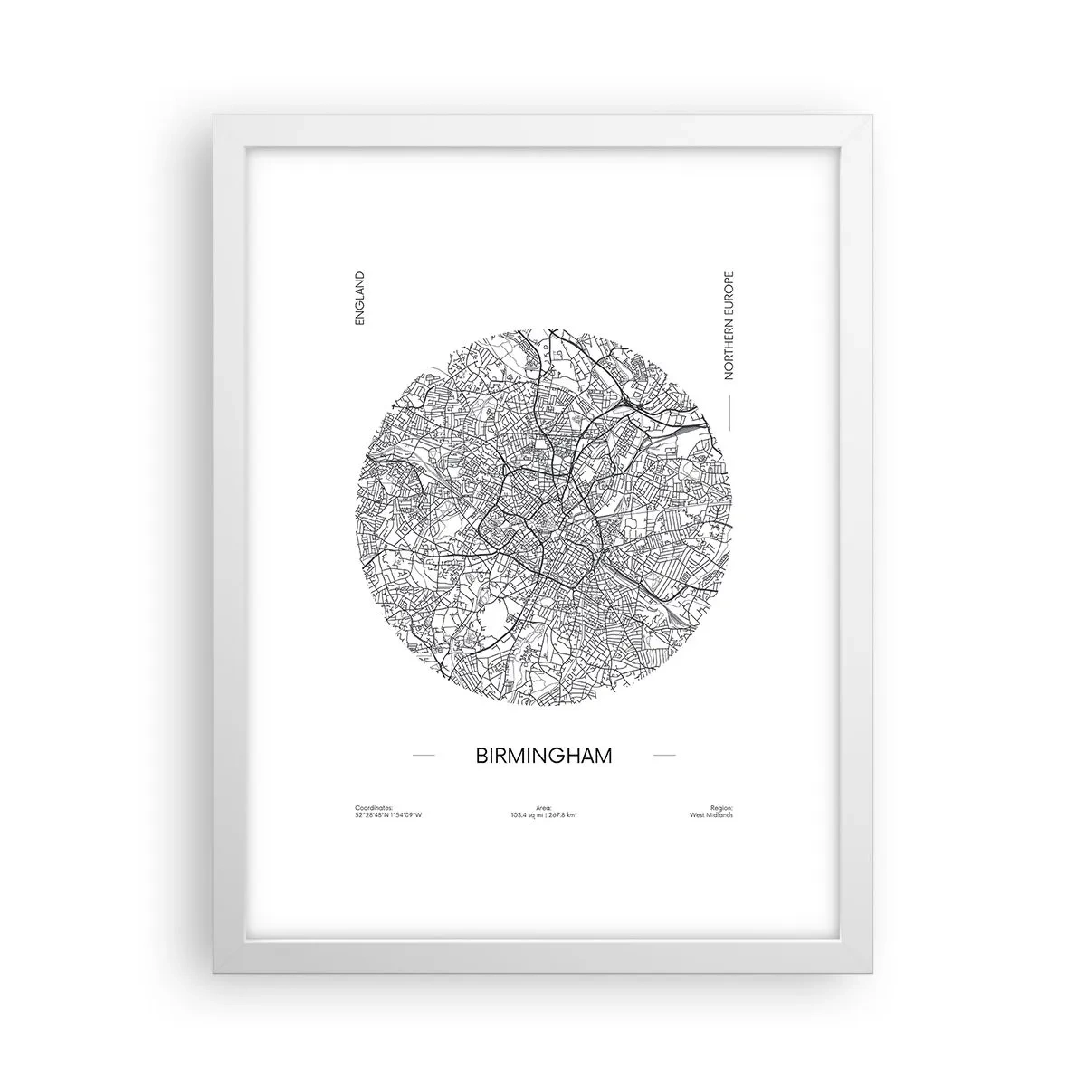 Plakát v bílém rámu - Anatomie Birminghamu - 30x40 cm