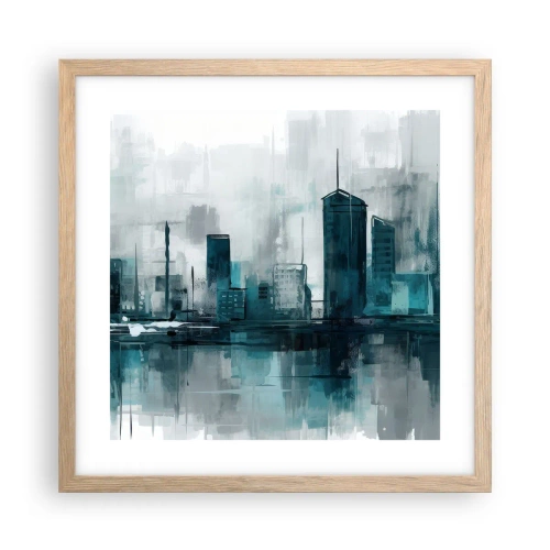 Plakát v rámu světlý dub - Město v barvě deště - 40x40 cm