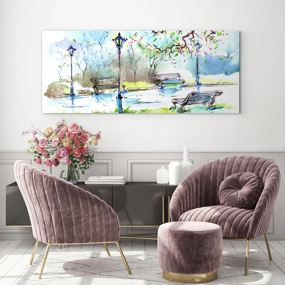 Obraz na skle - Kouzlo parkového ticha - 100x40 cm