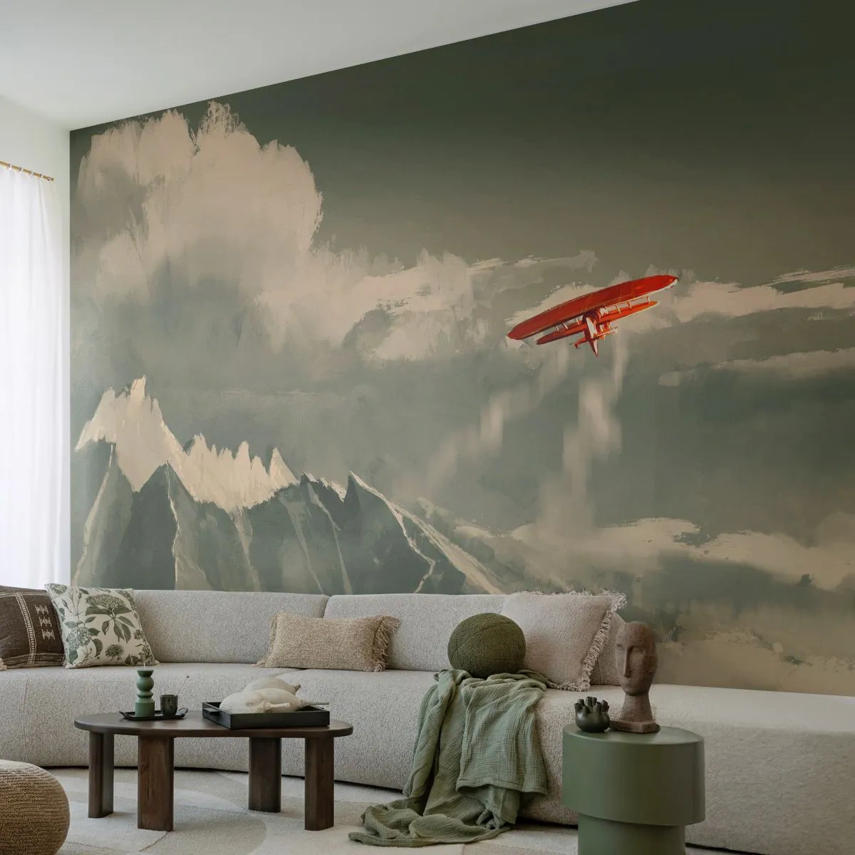 Fototapeta Standard Eco - Nebojácný průkopník - Abstrakce, Letadlo, Horská krajina - 350x256 cm