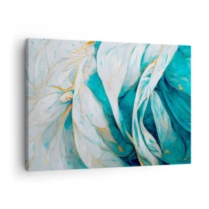 Obraz na plátně - Abstraktní modré listy se zlatými detaily - 70x50cm - Modrá abstrakce se zlatým motivem - Moderní nástěnná dekorace do obývacího pokoje a ložnice ARTTOR
