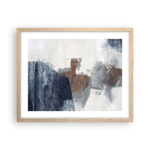 Plakát v rámu světlý dub - Modro-hnědé tvary - 50x40 cm