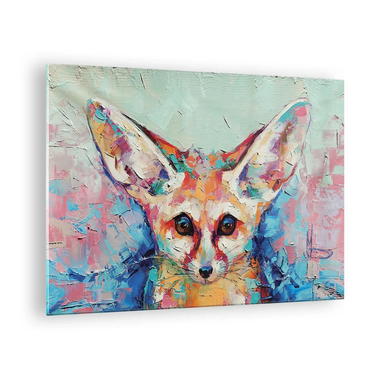 Obraz na skle - Barevný portrét lišky s výraznýma očima a výraznými tahy štětcem - 70x50cm - Jste na mě připraveni? - Moderní nástěnná dekorace do obývacího pokoje a ložnice ARTTOR