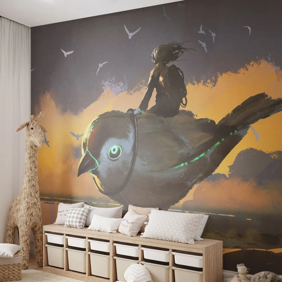Fototapeta Samolepicí Deluxe Sticker - Zastávka na fantastické cestě - Abstrakce, Pták, Fantazie - 250x175 cm