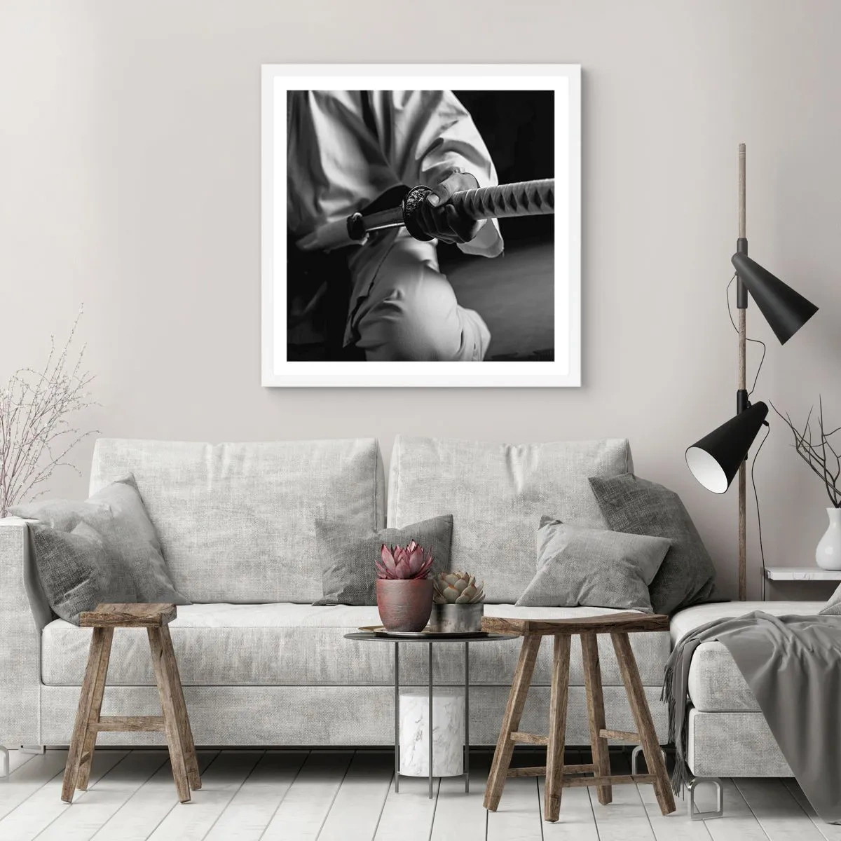 Plakát v bílém rámu - Duše bojovníka - 60x60 cm