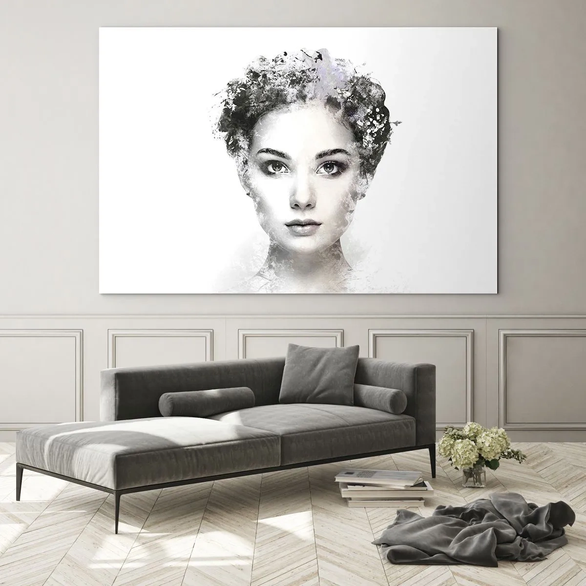 Obraz na skle - Ženská tvář ve stylu akvarelu na bílém pozadí - 70x50cm - Velmi stylový portrét - Moderní nástěnná dekorace do obývacího pokoje a ložnice ARTTOR