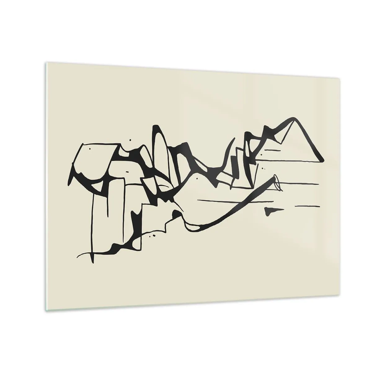 Obraz na skle - Abstraktní černobílá čára tvořící obrys krajiny - 70x50cm - Možná krajina - Moderní nástěnná dekorace do obývacího pokoje a ložnice ARTTOR