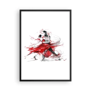 Plakát v černém rámu - Pár tančící tango s dynamickými červenými akcenty - 50x70cm - Tango - rytmus náruživostí - Moderní nástěnná dekorace do obývacího pokoje a ložnice ARTTOR