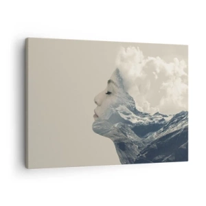 Obraz na plátně - Silueta ženy s horskou krajinou v pozadí - 70x50cm - Krása živlů - Moderní nástěnná dekorace do obývacího pokoje a ložnice ARTTOR