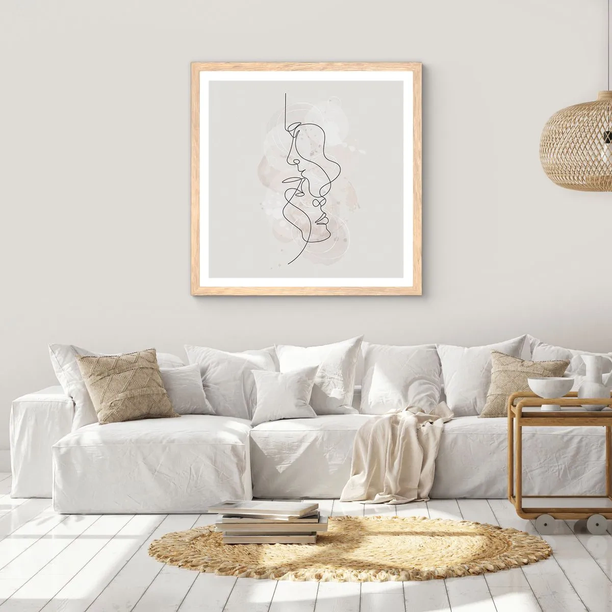 Plakát v rámu světlý dub - Zamotaní v objetí - 60x60 cm