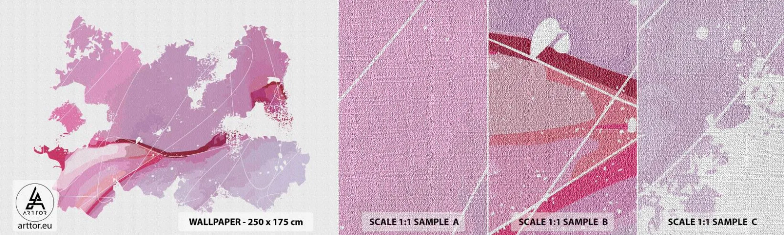 Vzor Fototapety Premium Canvas - Mapa růžového světa - Minimalismus, Pastel, Mapa - 100x30 cm