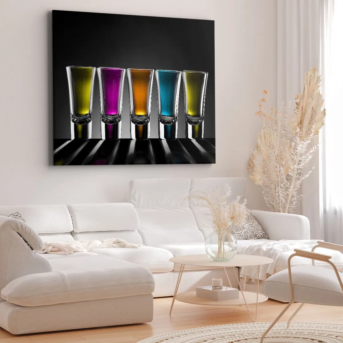 Obraz na plátně - Barevné brýle na černém pozadí - 70x50cm - Barvy radosti - Moderní nástěnná dekorace do obývacího pokoje a ložnice ARTTOR