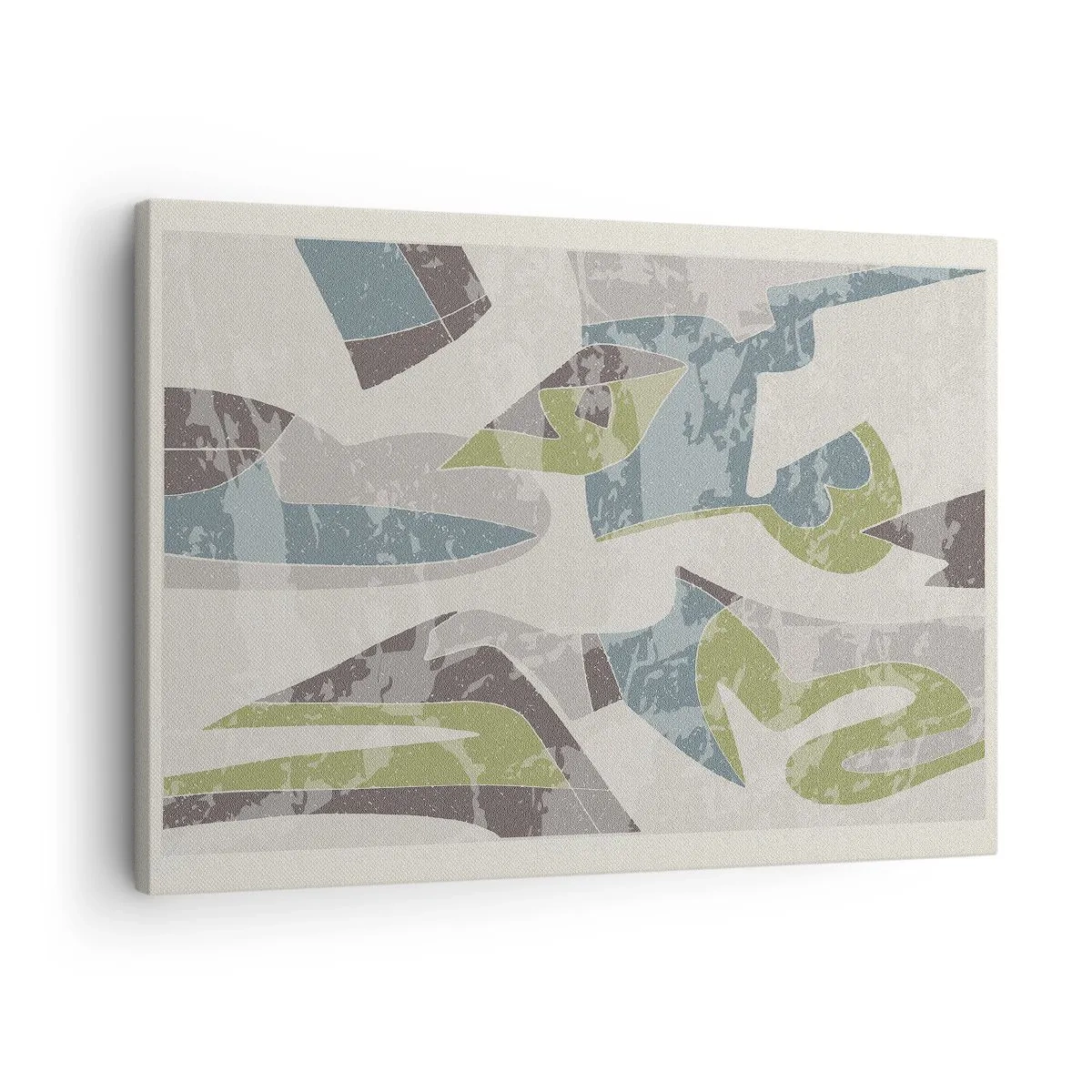 Obraz na plátně - Abstraktní tvary v zelené a modré barvě na světlém pozadí - 70x50cm - Kompozice za sklem - Moderní nástěnná dekorace do obývacího pokoje a ložnice ARTTOR