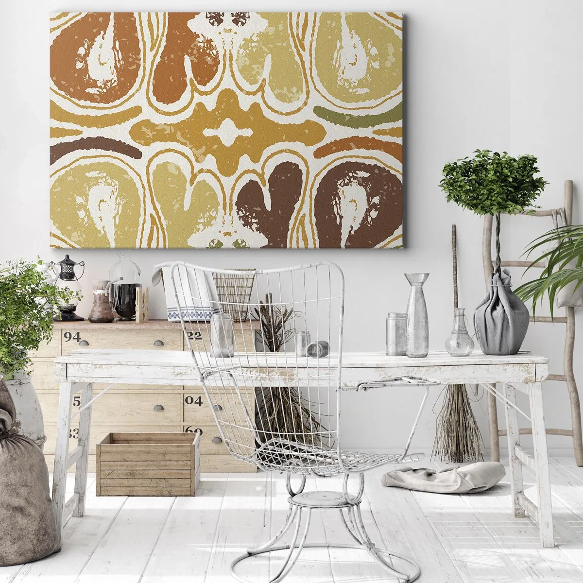 Obraz na plátně - Teplé abstraktní vzory ve žluté a hnědé barvě - 70x50cm - Sentimentální abstrakce - Moderní nástěnná dekorace do obývacího pokoje a ložnice ARTTOR