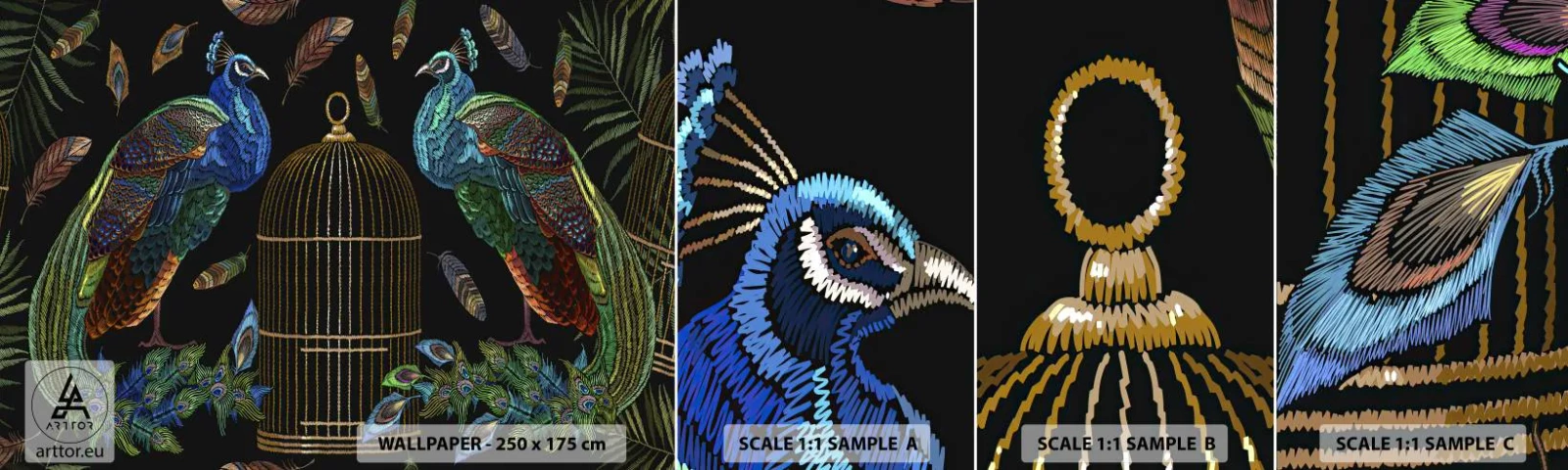 Vzor Fototapety Samolepicí Deluxe Sticker - V královském rouchu - Abstrakce, Páv, Paví peří - 100x30 cm