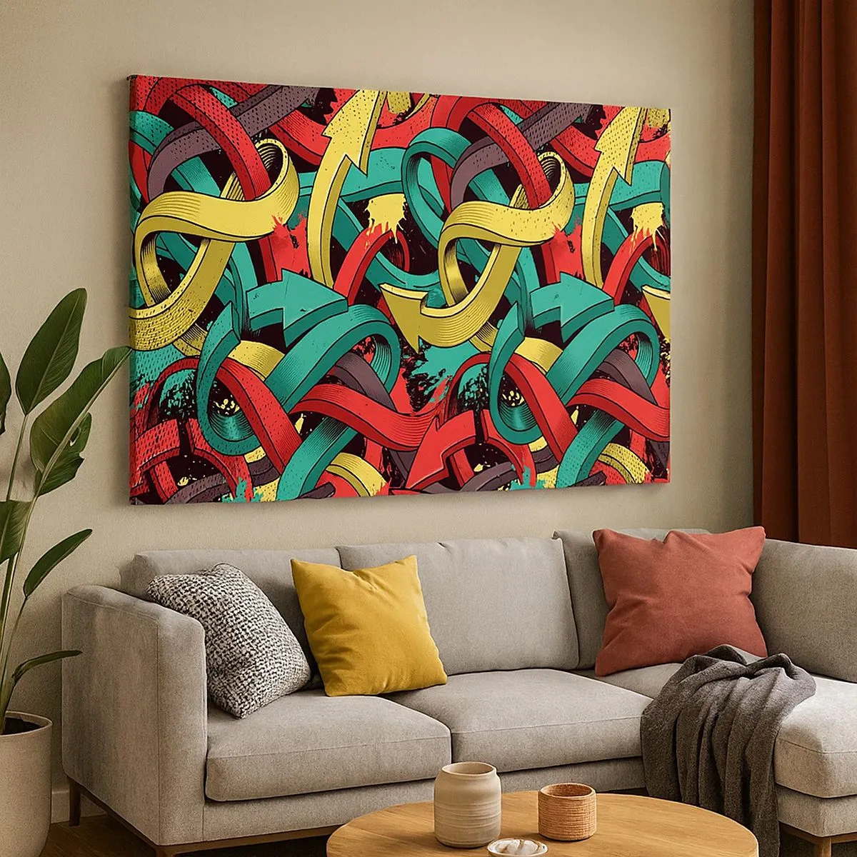 Obraz na plátně - Abstraktní šipky v zářivých barvách vytvářející chaos - 70x50cm - Kudy do cíle? - Moderní nástěnná dekorace do obývacího pokoje a ložnice ARTTOR