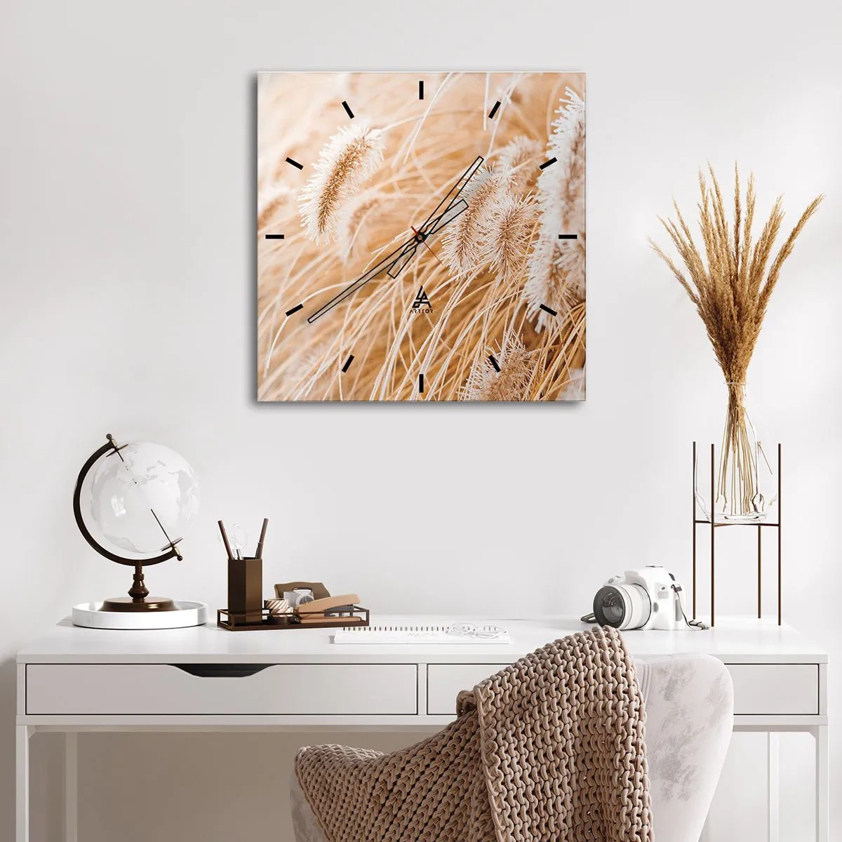 Nástěnné hodiny - Zlaté šustění travin - 40x40 cm