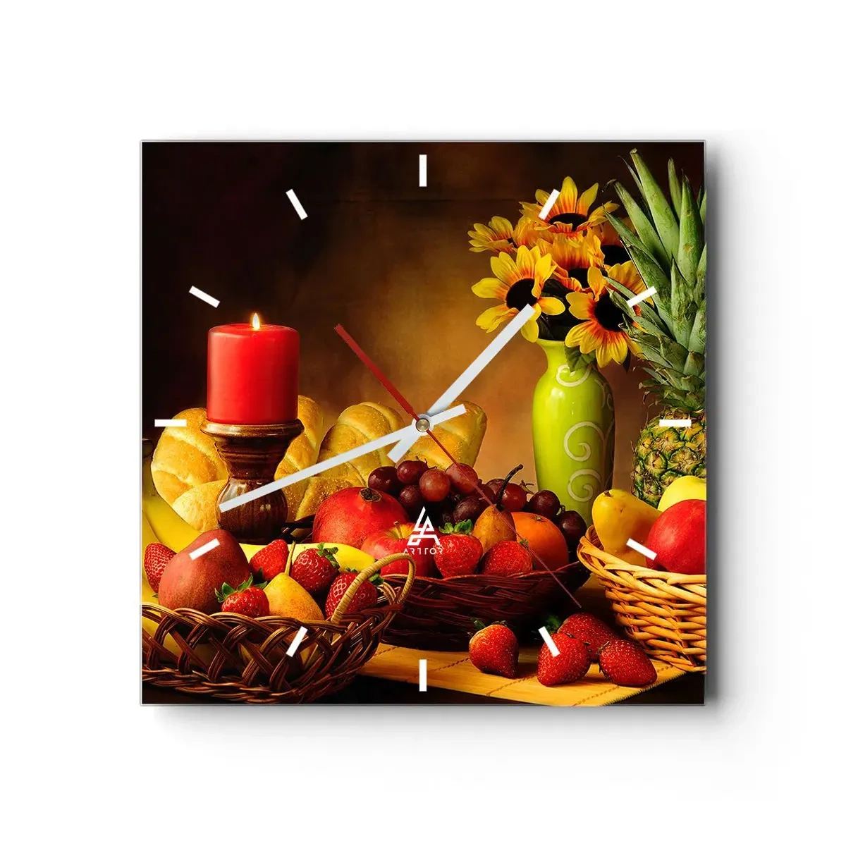 Nástěnné hodiny - Zátiší s pečivem a ovocem - 30x30 cm