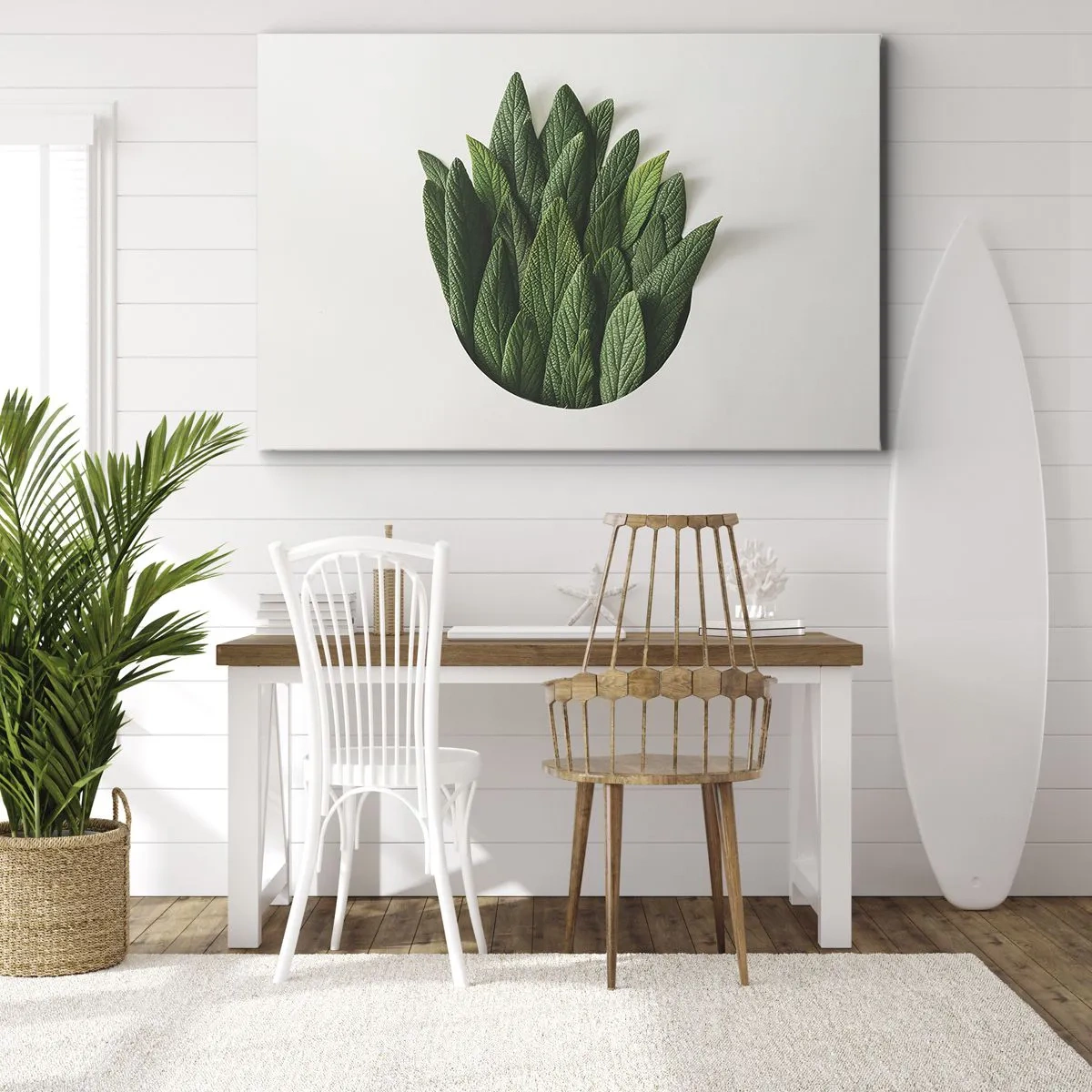 Obraz na plátně - Složení zelených listů na světlém pozadí - 70x50cm - Neukojitelná zvědavost - Moderní nástěnná dekorace do obývacího pokoje a ložnice ARTTOR