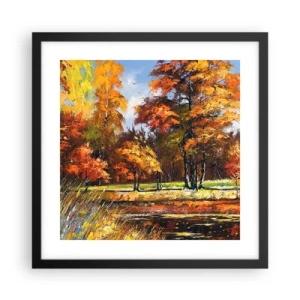 Plakát v černém rámu - Krajinka ve zlaté a hnědé - 40x40 cm