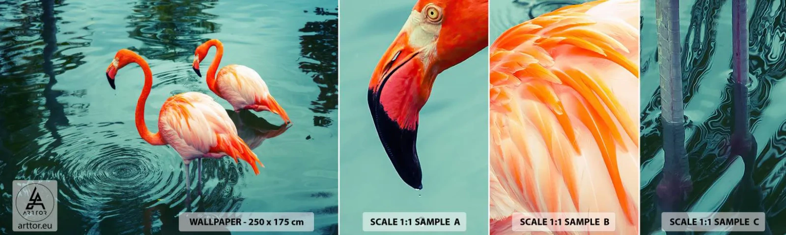 Vzor Fototapety Samolepicí Deluxe Sticker - Nyní jsme v módě - Plameňáci, Ptactvo, Příroda - 100x30 cm