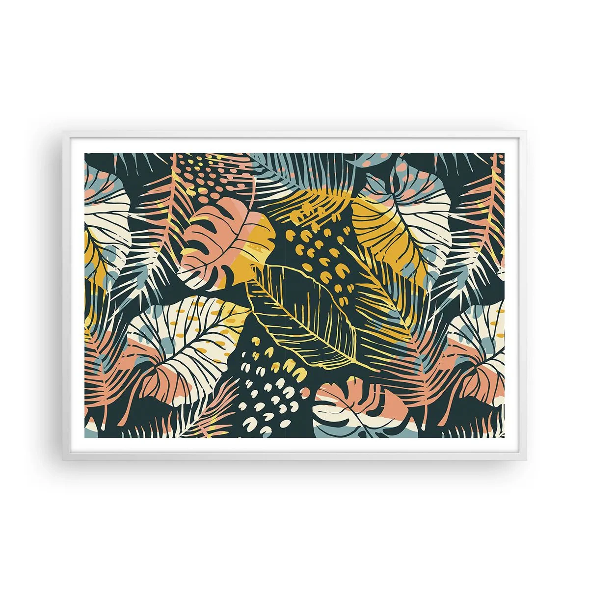 Plakát v bílém rámu - Listová fantazie - 100x70 cm