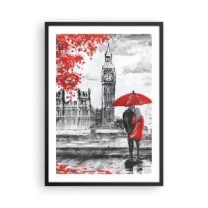 Plakát v černém rámu - Postava s červeným deštníkem před Big Benem v Londýně - 50x70cm - Zamilování do Londýna - Moderní nástěnná dekorace do obývacího pokoje a ložnice ARTTOR