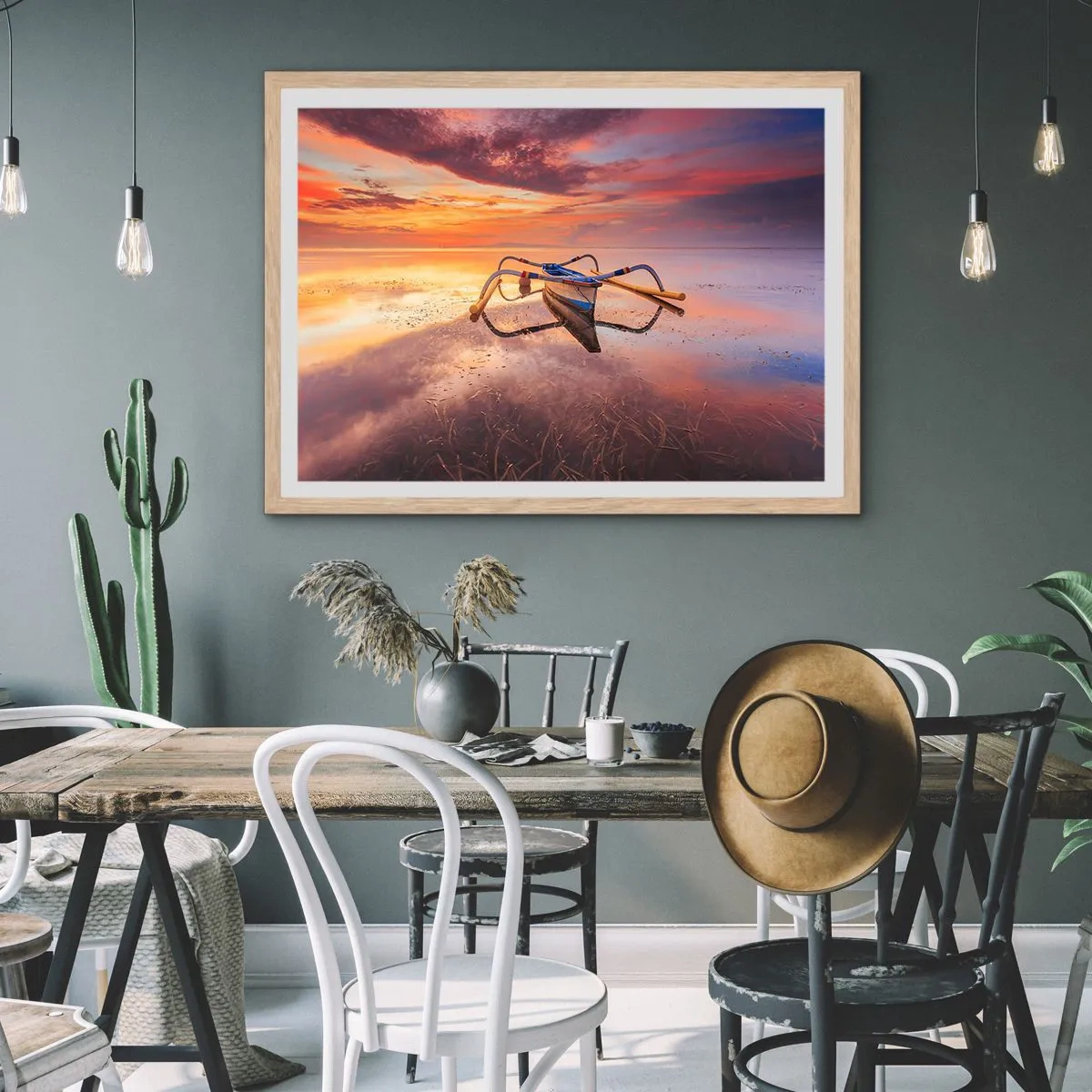 Plakát v rámu světlý dub - Klid tropického večera - 100x70 cm