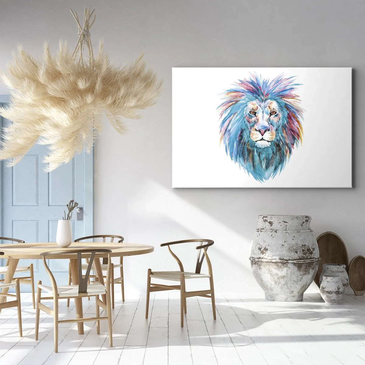 Obraz na plátně - Akvarelový portrét lva v živých barvách - 70x50cm - Elektrizující aura - Moderní nástěnná dekorace do obývacího pokoje a ložnice ARTTOR