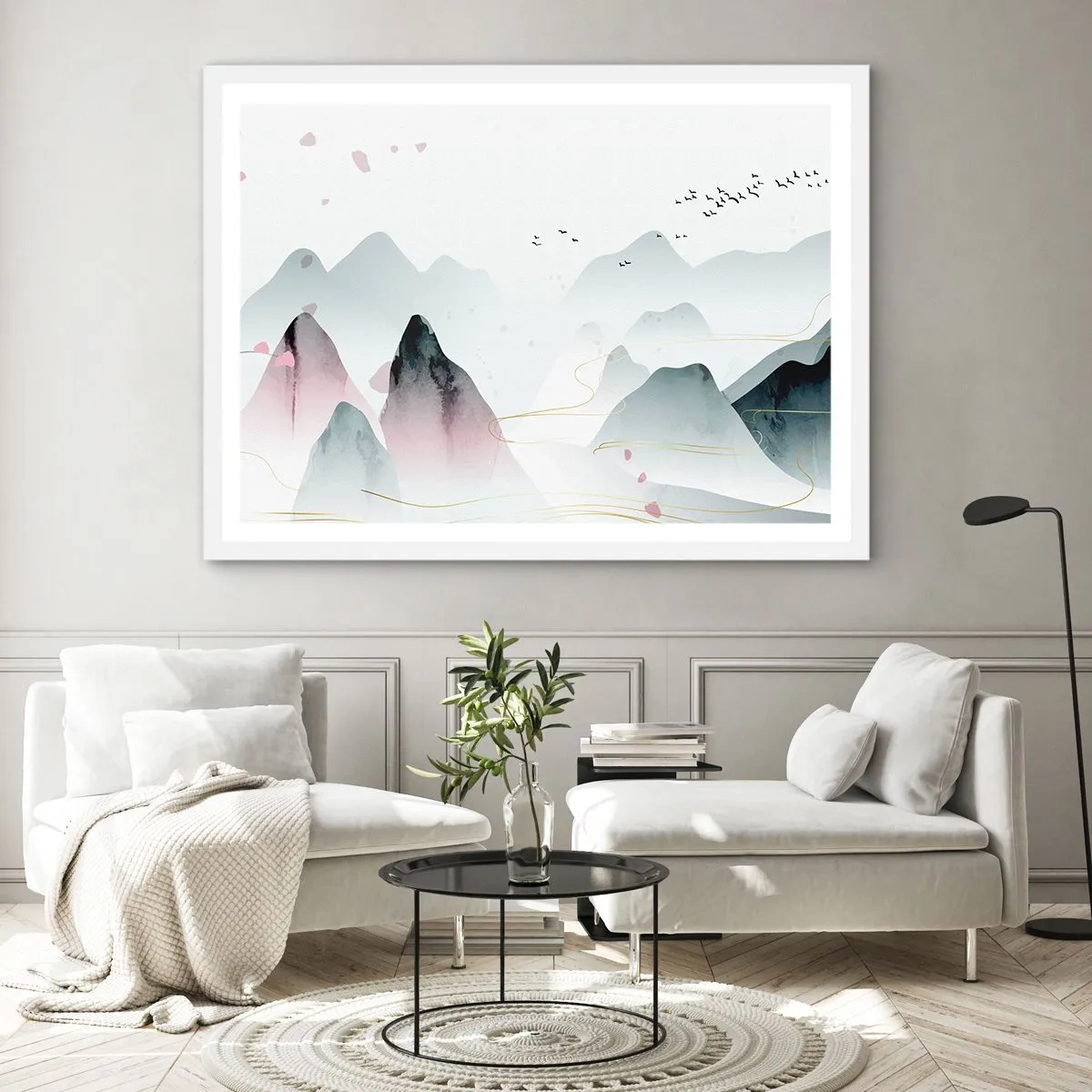 Plakát v bílém rámu - Přes vrcholy - 100x70 cm