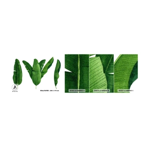 Vzor Fototapety Samolepicí Deluxe Sticker - Zelená symetrie - Banánový list, Tropický, Botanický styl - 100x30 cm