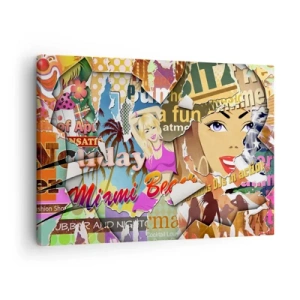 Obraz na plátně - Barevná koláž s prvky retro a pop artu. - 70x50cm - Prázdninové retrospektiva - Moderní nástěnná dekorace do obývacího pokoje a ložnice ARTTOR