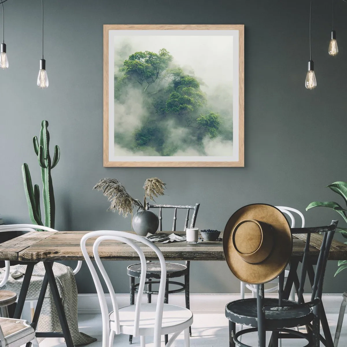 Plakát v rámu světlý dub - Zahalené mlhou - 40x40 cm