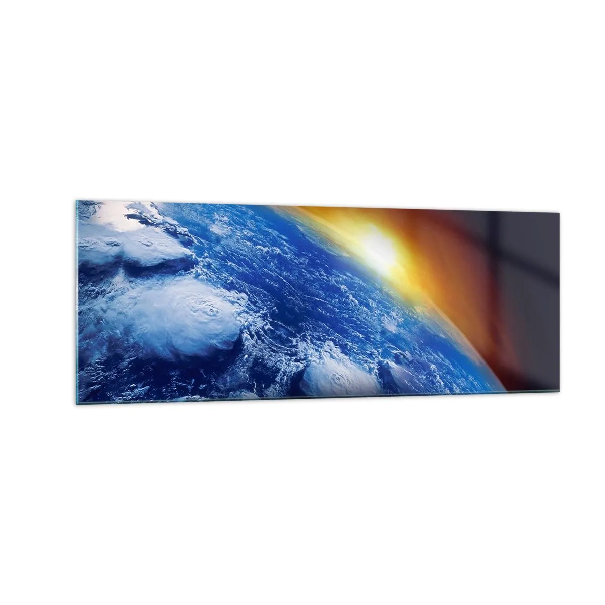 Obraz na skle - Východ slunce nad modrou planetou - 140x50 cm