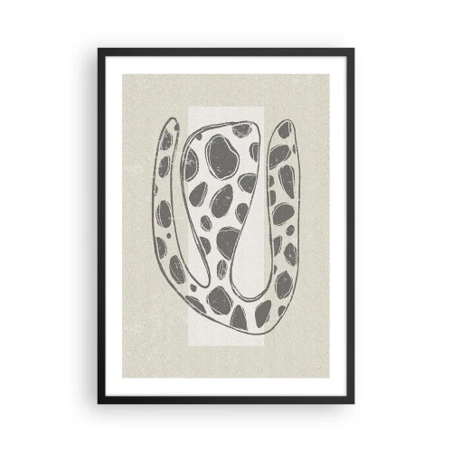 Plakát v černém rámu - Abstraktní organická forma v odstínech šedé - 50x70cm - Bizarní bytost - Moderní nástěnná dekorace do obývacího pokoje a ložnice ARTTOR