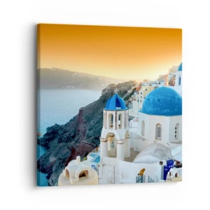 Obraz na plátně - Santorini - přitulené ke skalám - 30x30 cm
