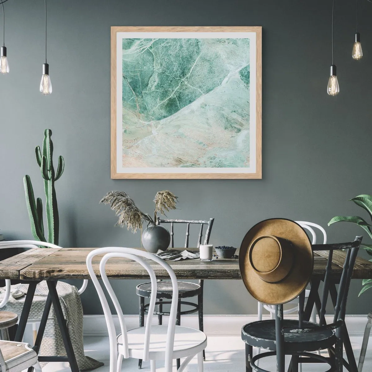 Plakát v rámu světlý dub - Ctný chlad kamene - 50x50 cm