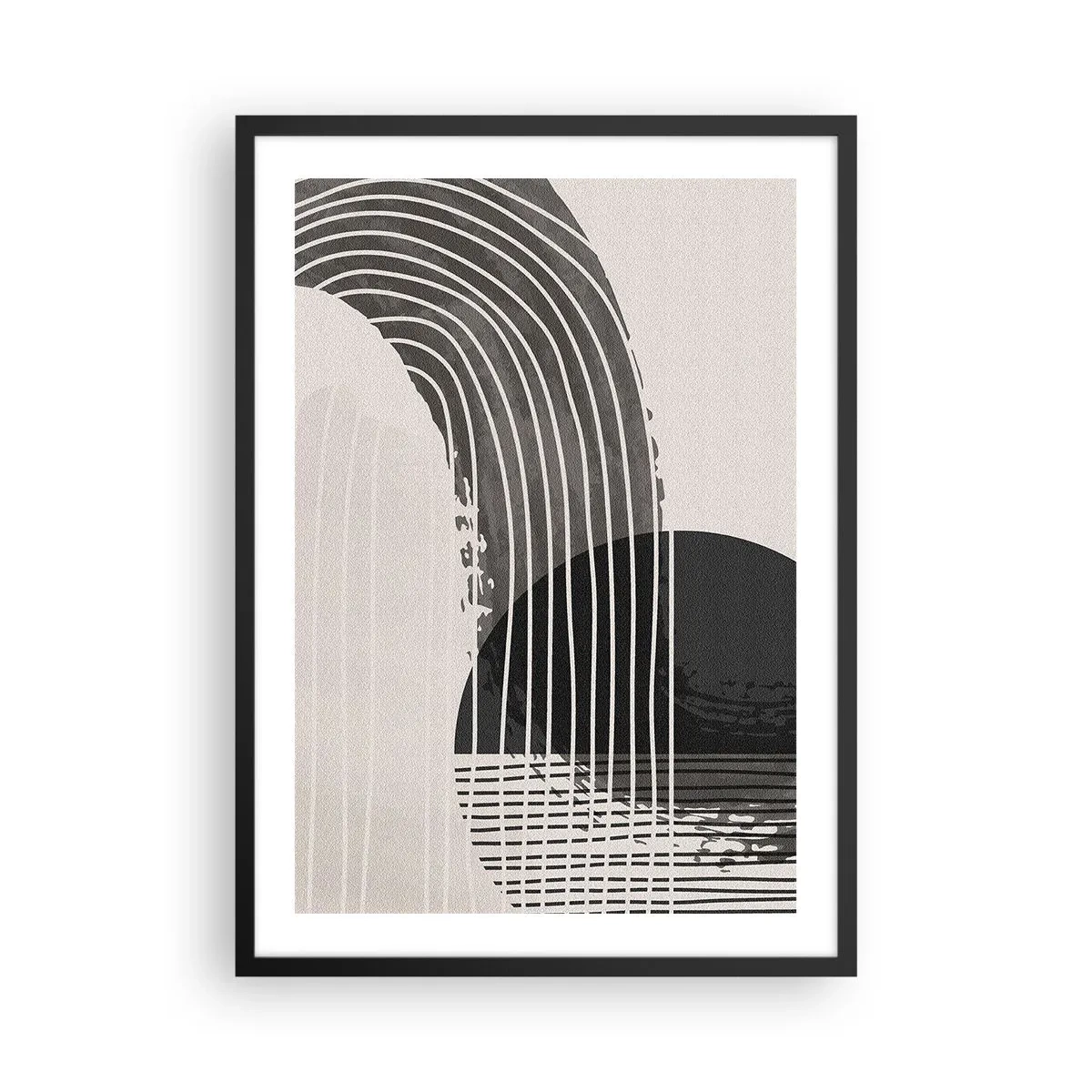 Plakát v černém rámu - Minimalistická abstrakce v černé a bílé - 50x70cm - Tam a zpět - Moderní nástěnná dekorace do obývacího pokoje a ložnice ARTTOR