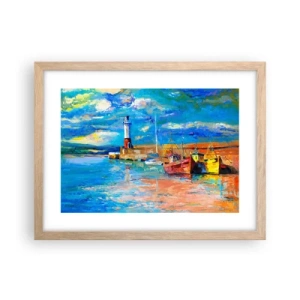 Plakát v rámu světlý dub - Odpoledne v duhové zátoce - 40x30 cm