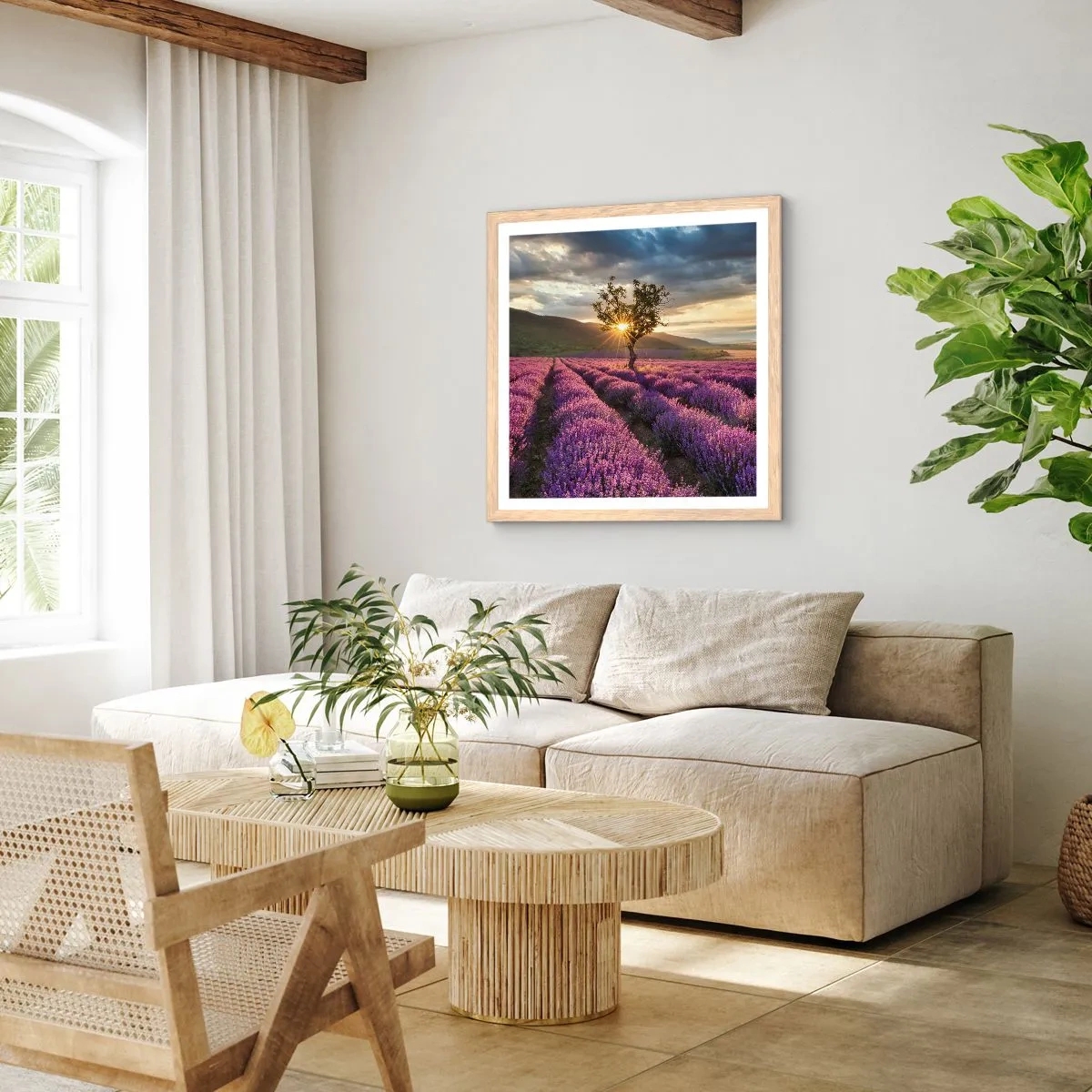 Plakát v rámu světlý dub - Aroma v barvě lila - 40x40 cm