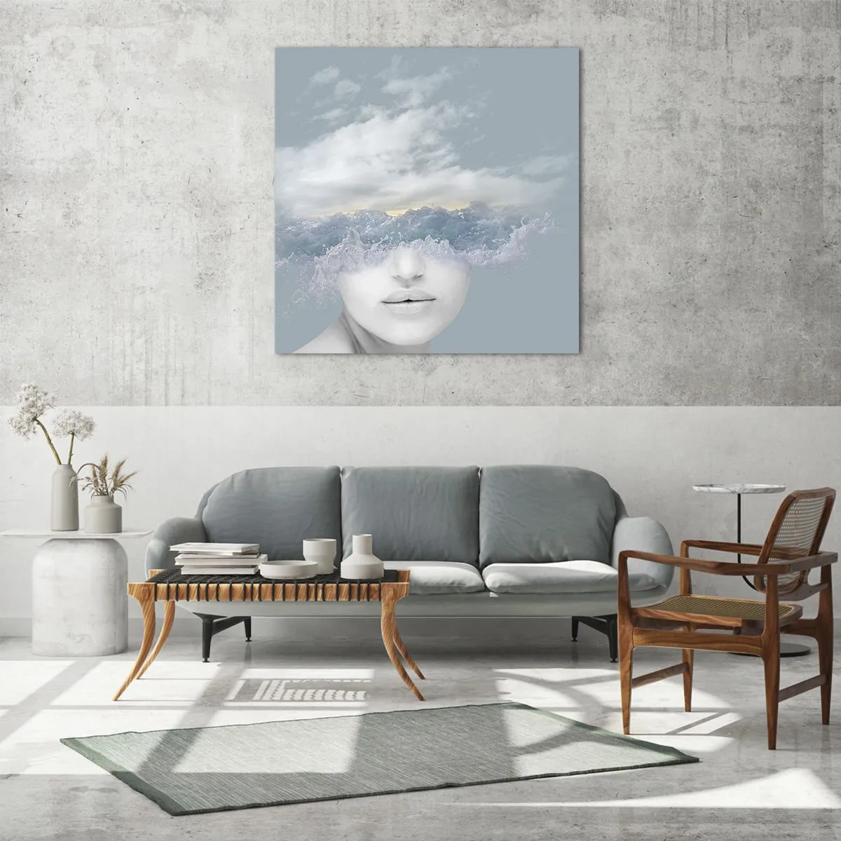 Obraz na skle - S hlavou v oblacích - 70x70 cm
