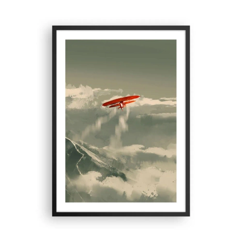 Plakát v černém rámu - Červený dvojplošník na obloze - 50x70cm - Nebojácný průkopník - Moderní nástěnná dekorace do obývacího pokoje a ložnice ARTTOR