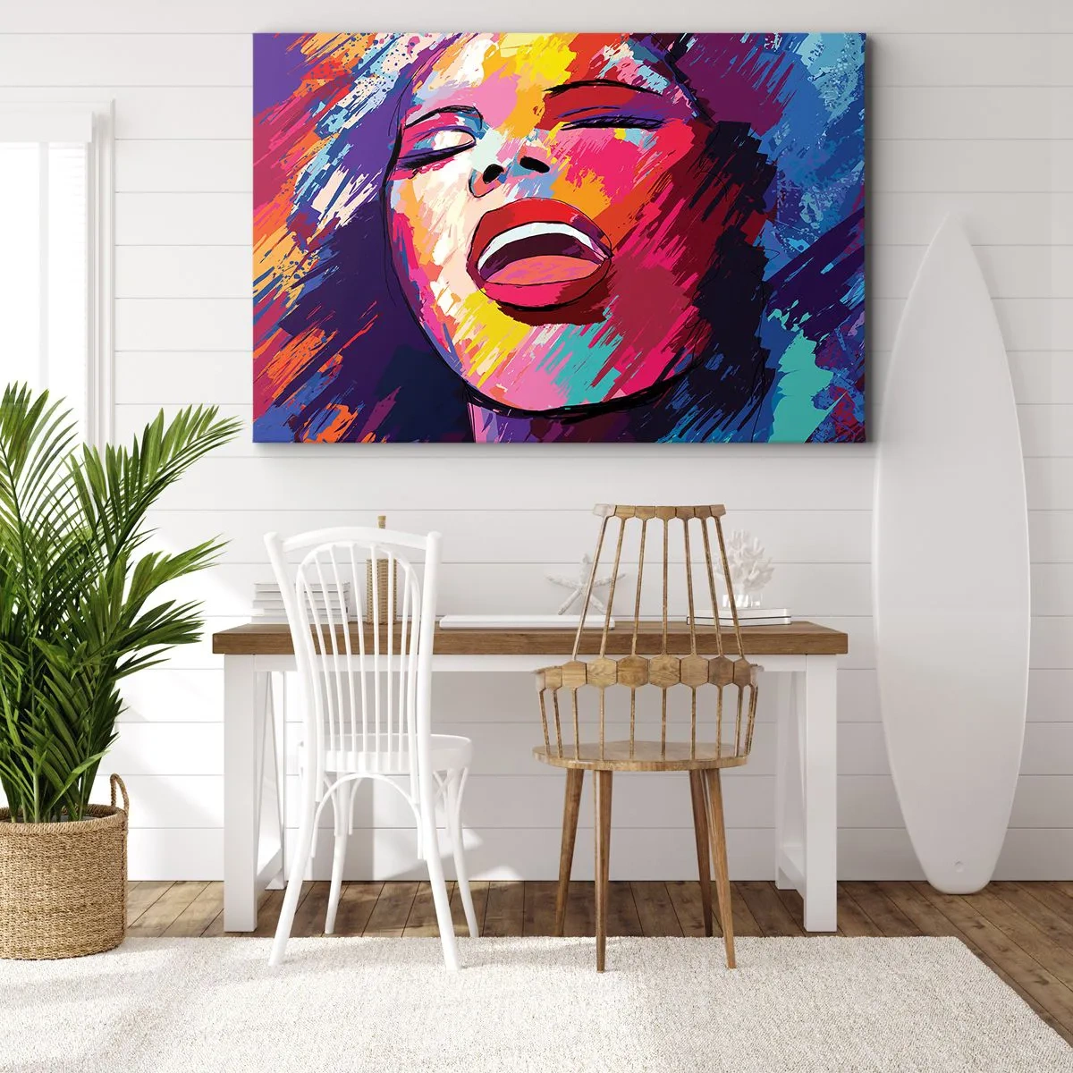 Obraz na plátně - Abstraktní portrét ženy v živých barvách - 70x50cm - Vyzpívat celý život - Moderní nástěnná dekorace do obývacího pokoje a ložnice ARTTOR