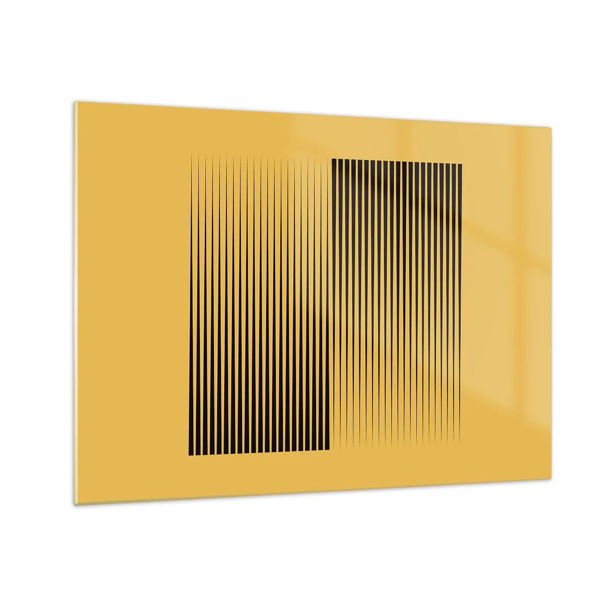 Obraz na skle - Černé svislé čáry vytvářejí geometrickou iluzi - 70x50cm - Čtverec protikladů - Moderní nástěnná dekorace do obývacího pokoje a ložnice ARTTOR