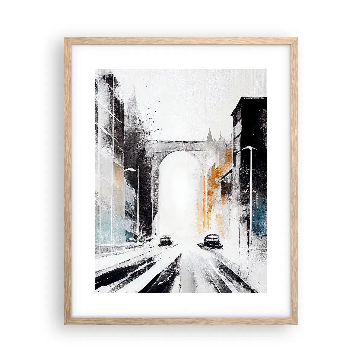 Plakát v rámu světlý dub - Studie města: architektura a pohyb - 40x50 cm