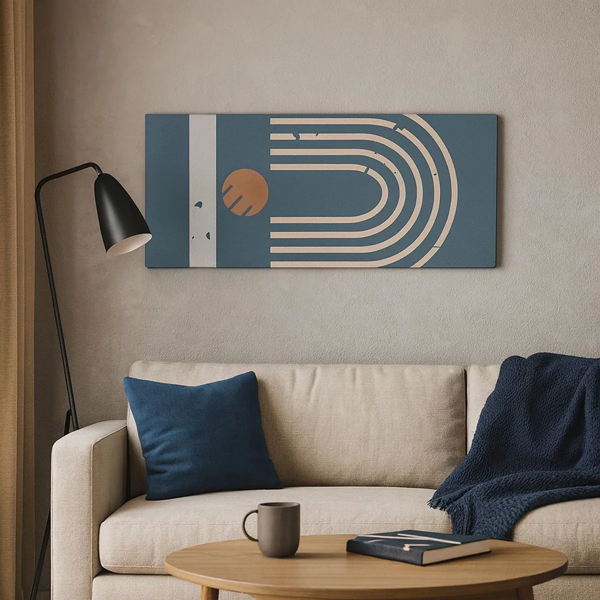 Obraz na plátně - Geometrie v námořnické modři - 100x40 cm