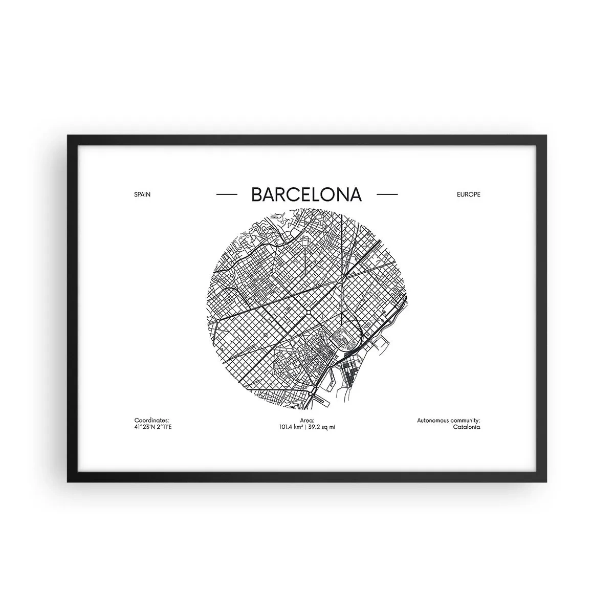 Plakát v černém rámu - Anatomie Barcelony - 70x50 cm