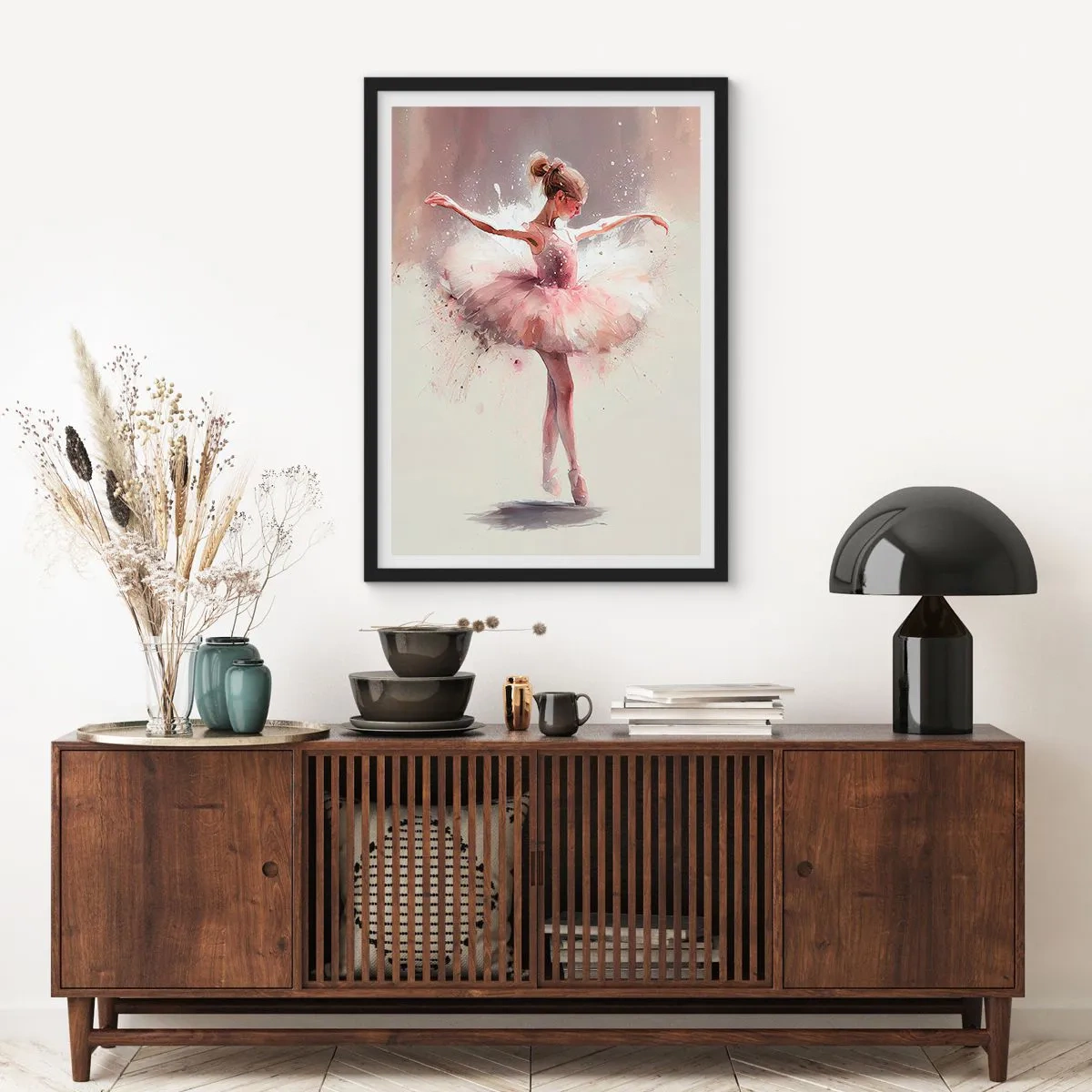 Plakát v černém rámu - Baletka v uměleckém hnutí - 50x70cm - Jako mladý pták - Moderní nástěnná dekorace do obývacího pokoje a ložnice ARTTOR