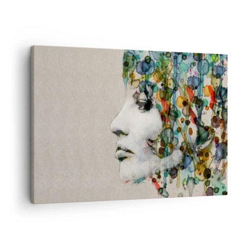 Obraz na plátně - Profil ženy v akvarelových barvách s abstraktním pozadím - 70x50cm - Vynořila se z šedi - Moderní nástěnná dekorace do obývacího pokoje a ložnice ARTTOR